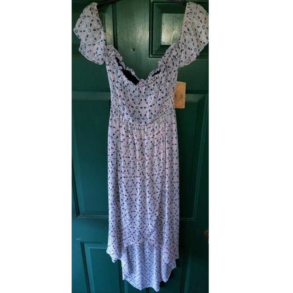 Off the Shoulder Pastel Pattern High Low Dress